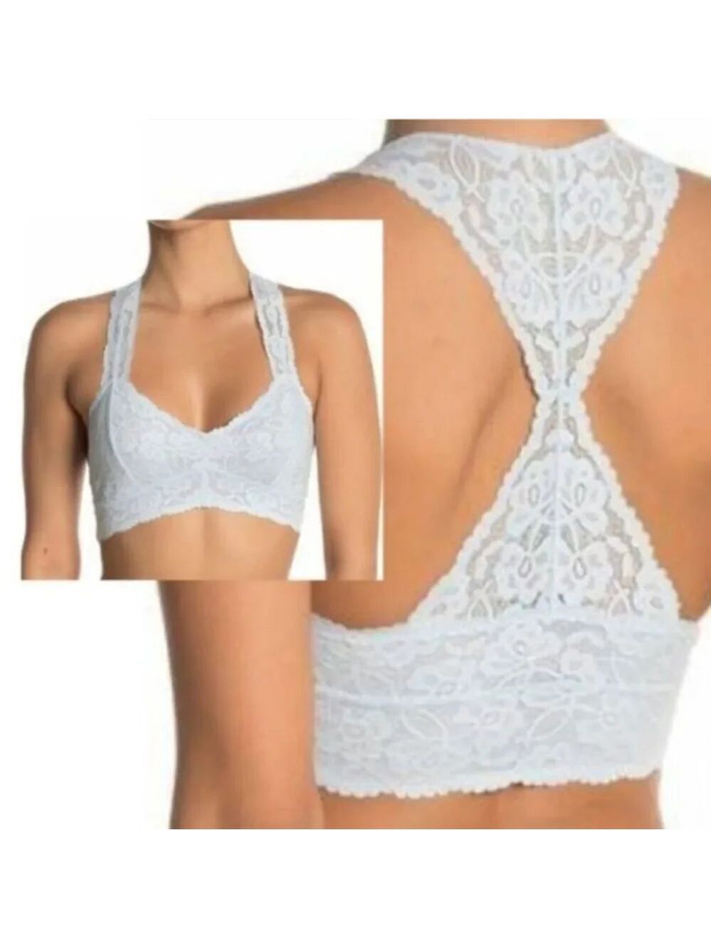 Free People Galloon Lace Racerback Bralette In Lt Blue